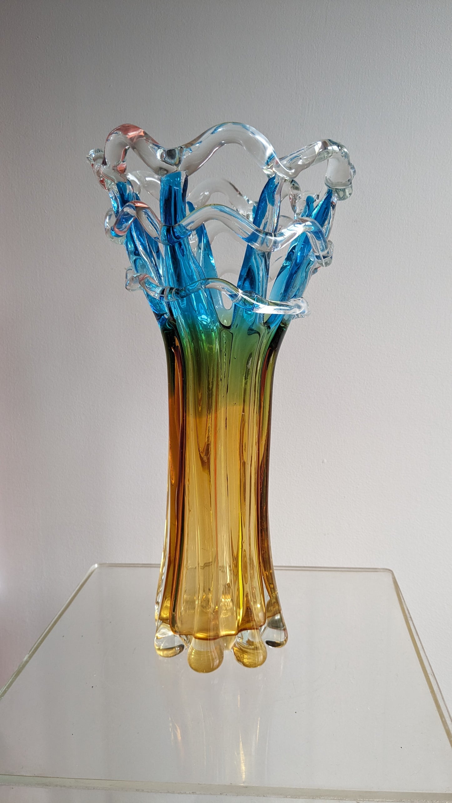 Playful Art Glass Vase with Squiggle Top