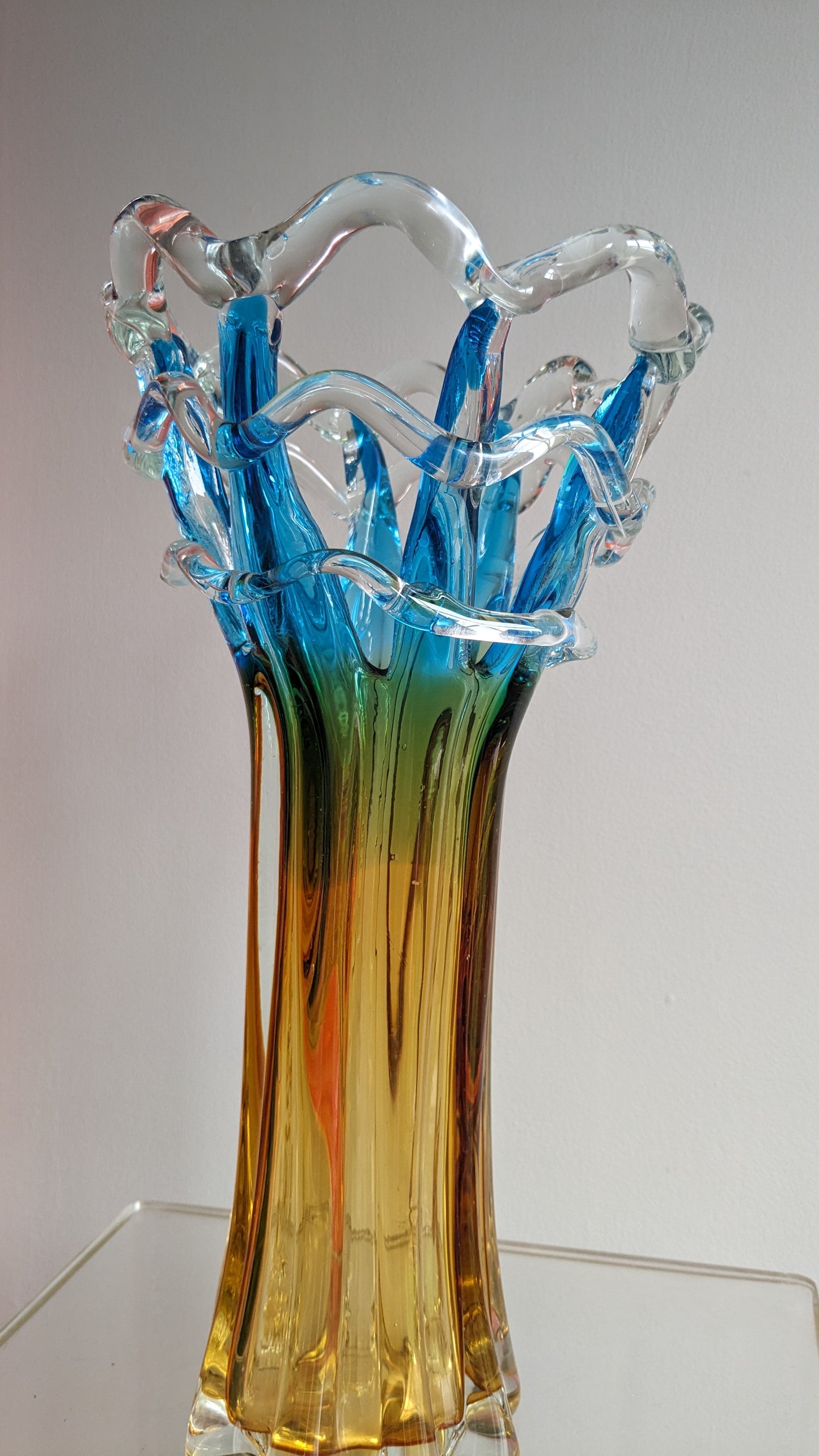 Playful Art Glass Vase with Squiggle Top