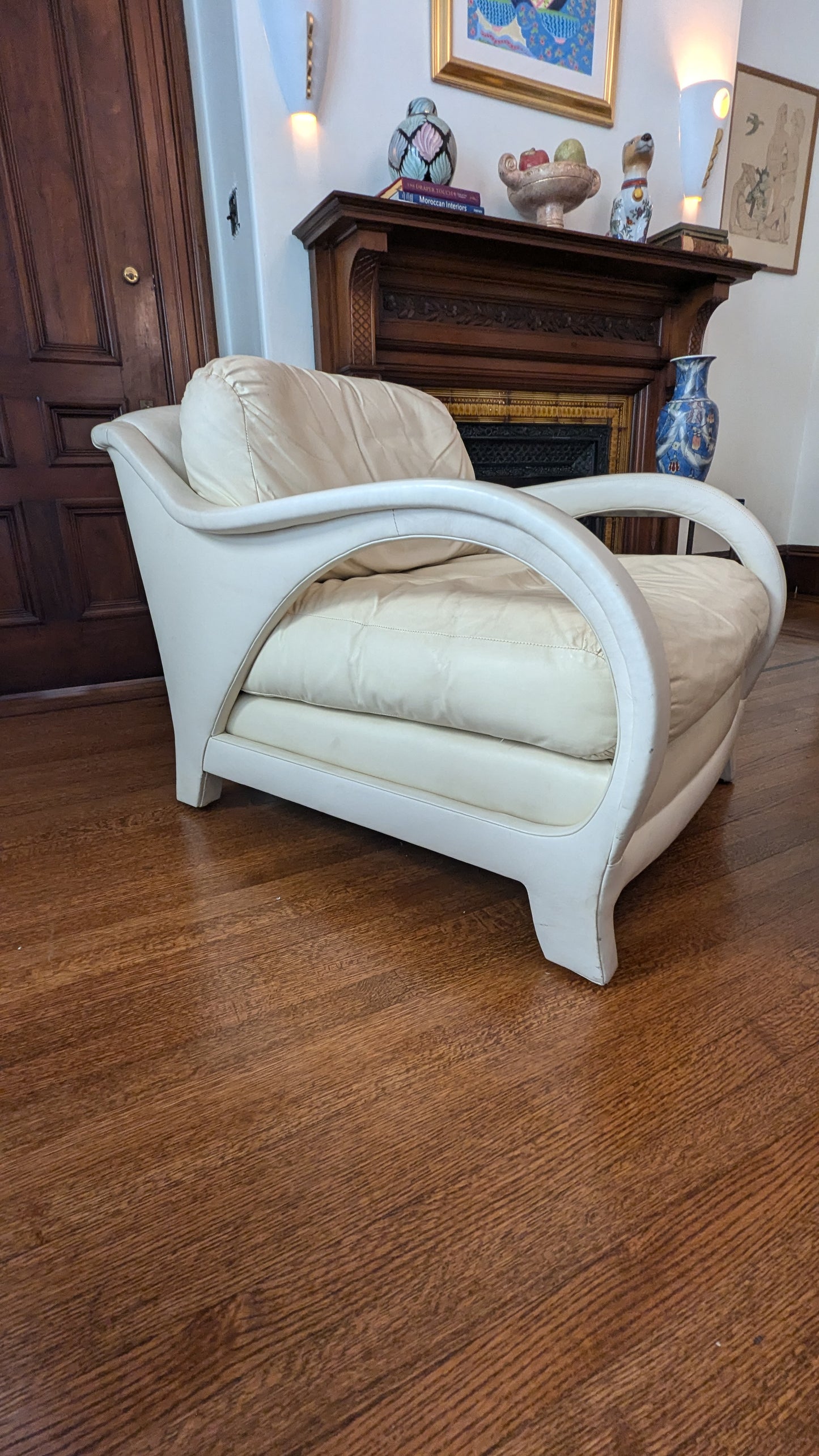 Jay Spectre "Tycoon" Chairs in Cream Leather