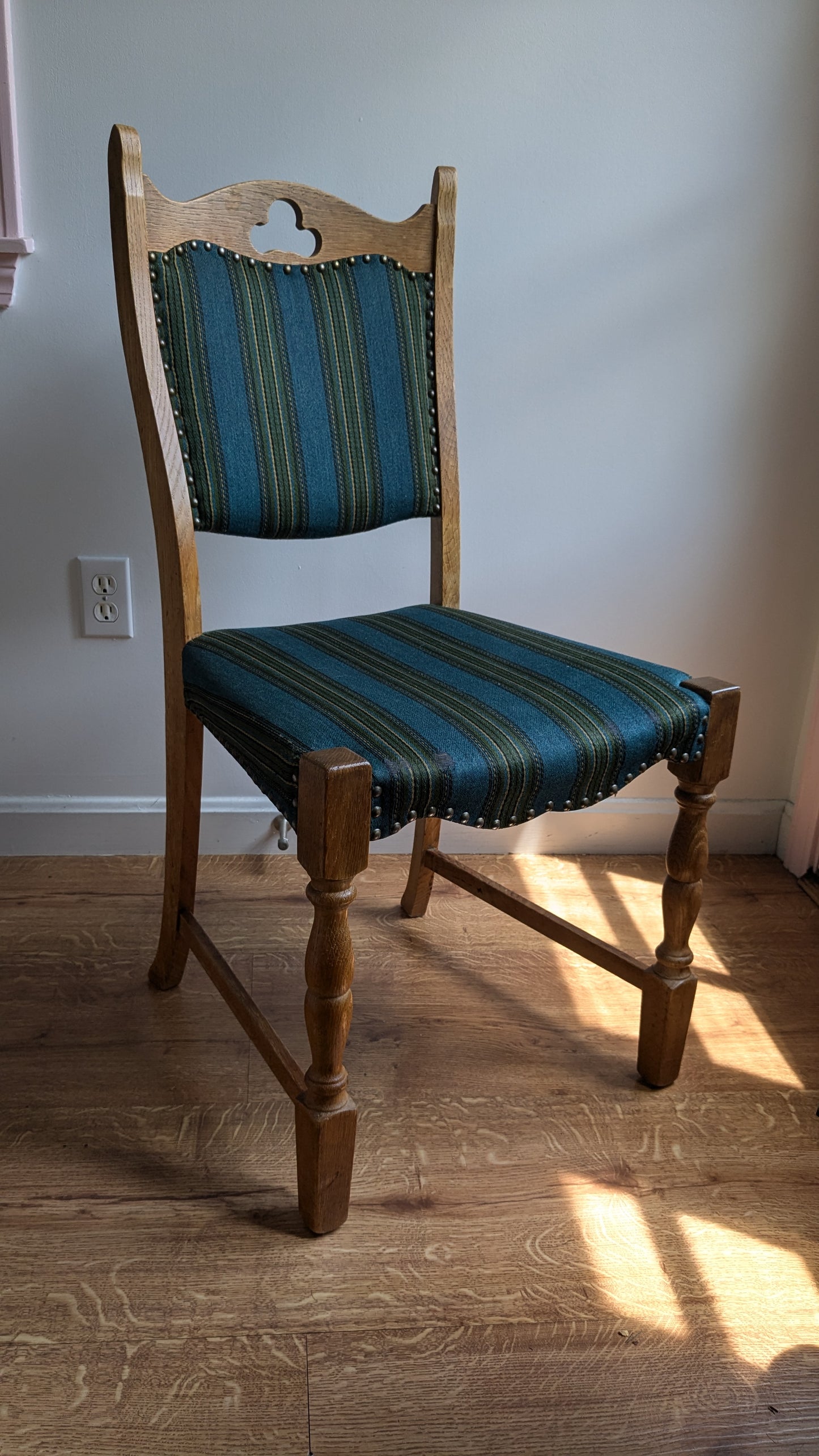 Oak Danish Dining Chairs in Teal & Green