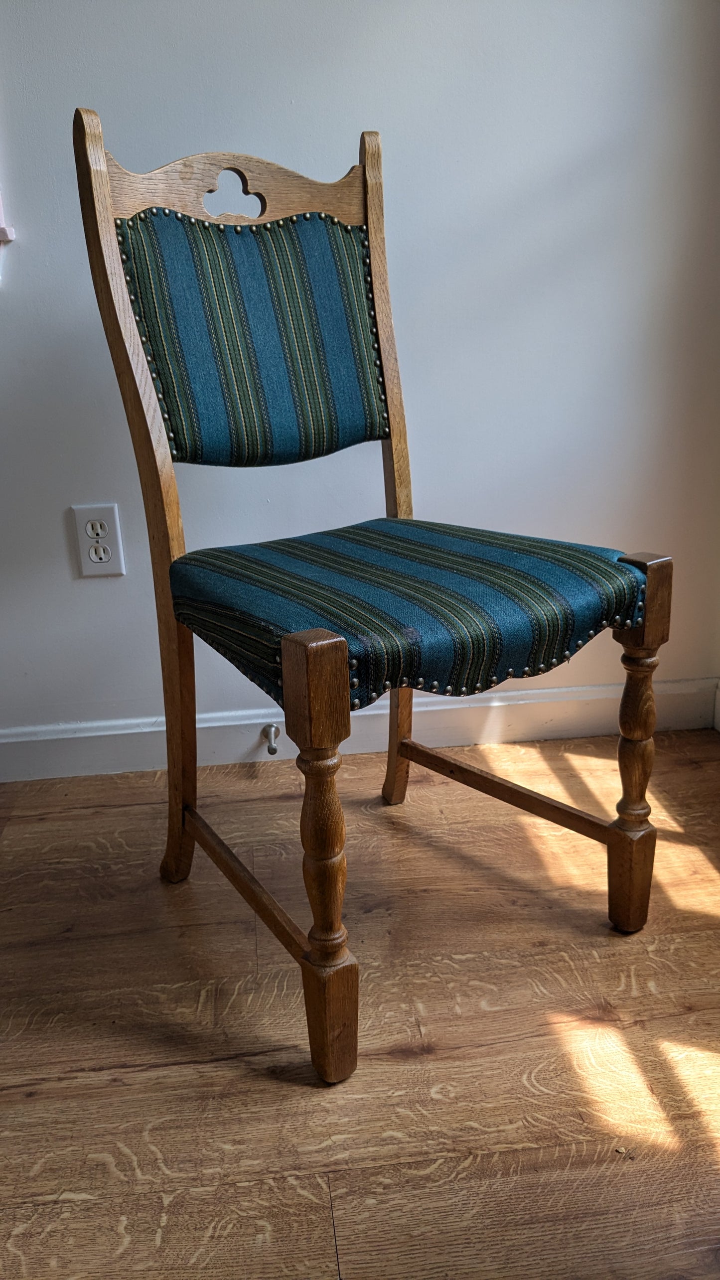 Oak Danish Dining Chairs in Teal & Green