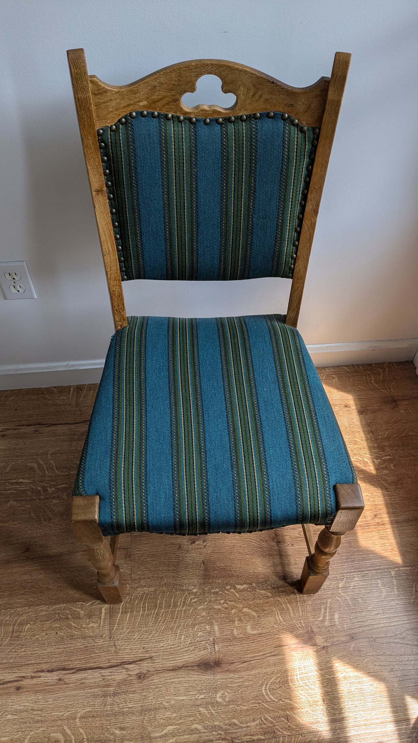 Oak Danish Dining Chairs in Teal & Green