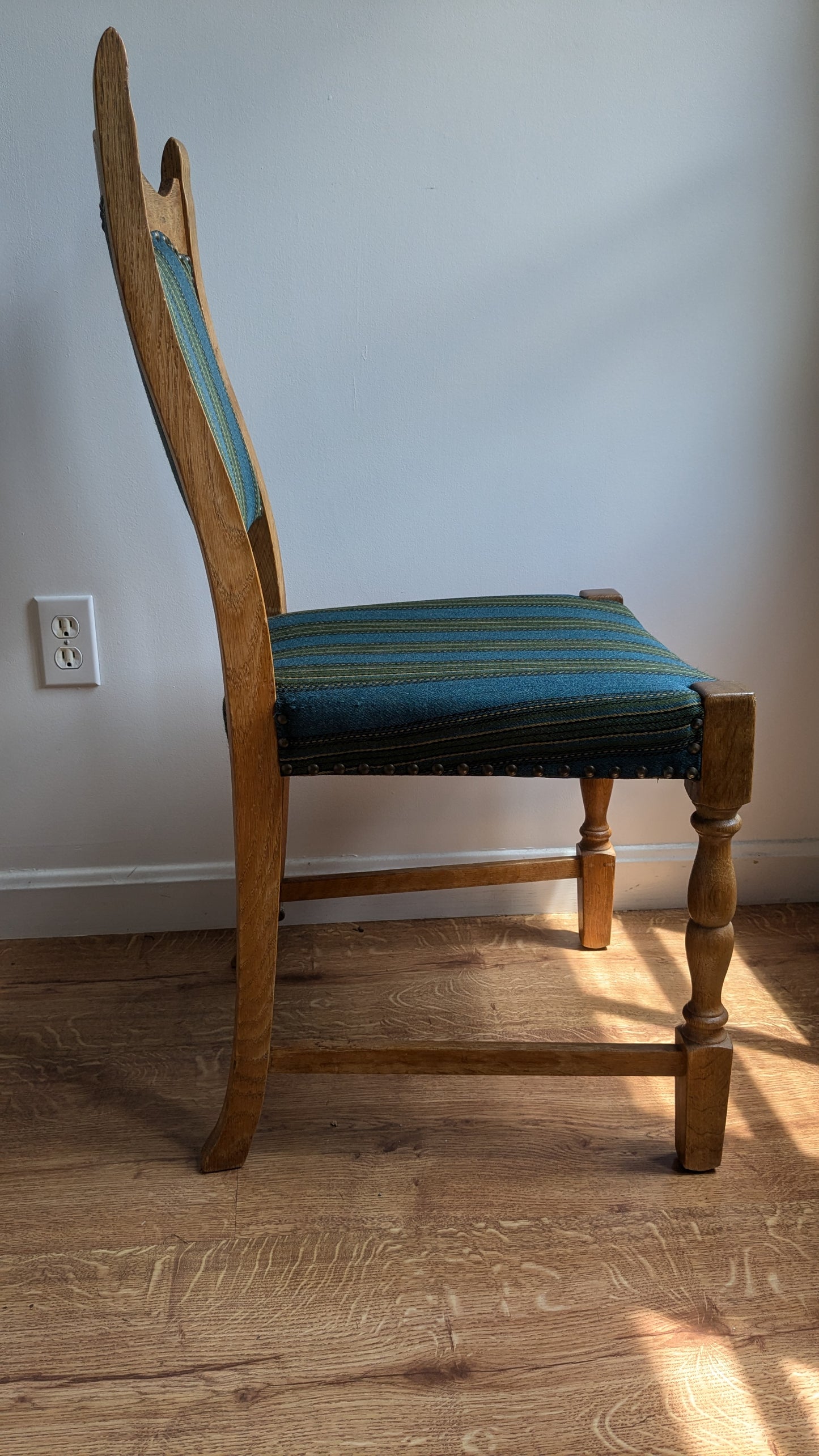 Oak Danish Dining Chairs in Teal & Green