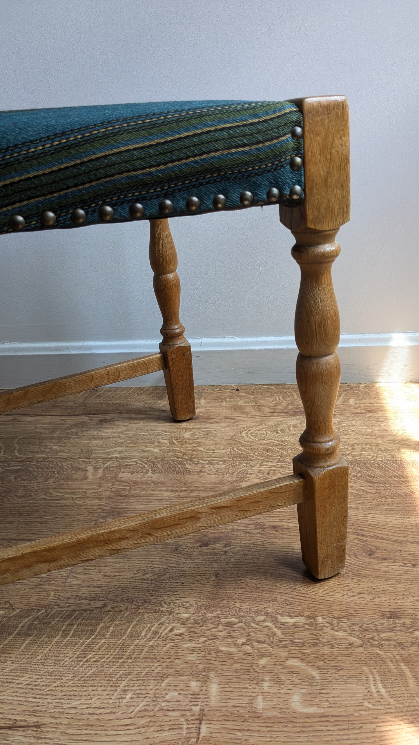 Oak Danish Dining Chairs in Teal & Green