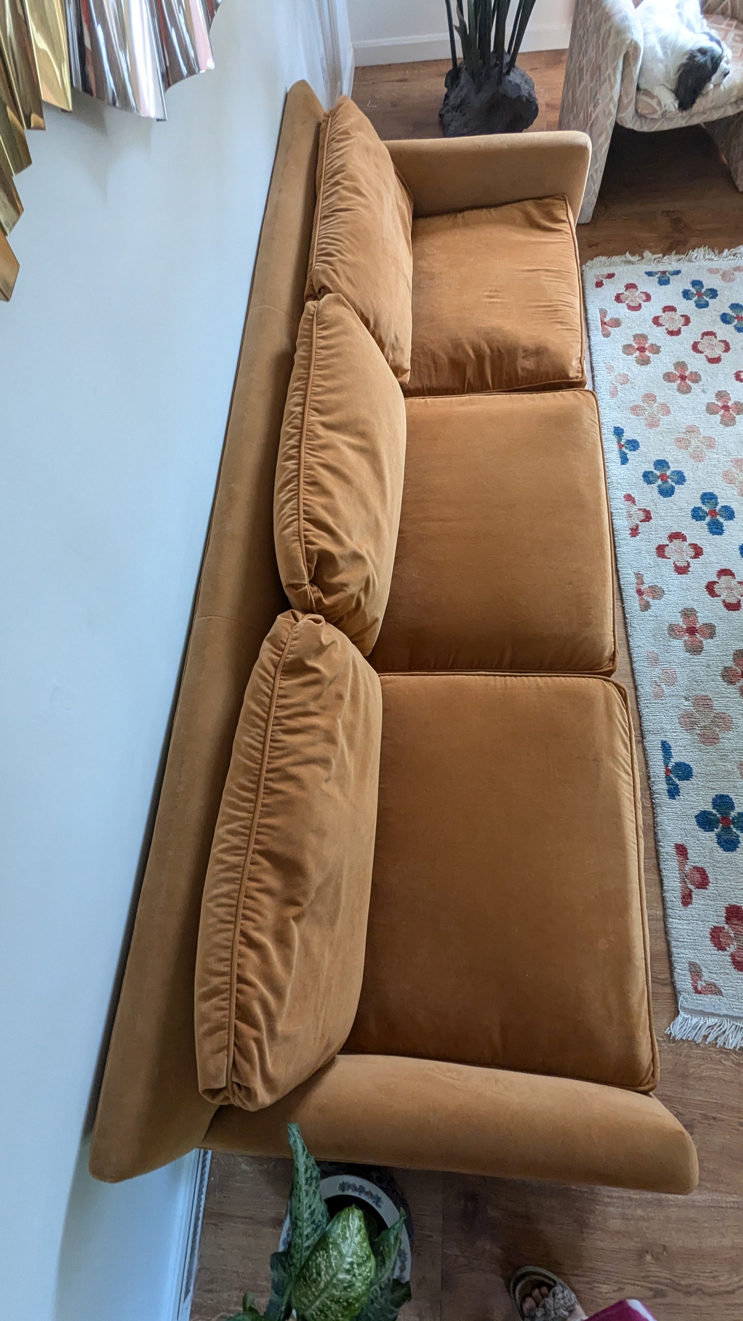 Midcentury Wood Base Long & Sturdy Sofa