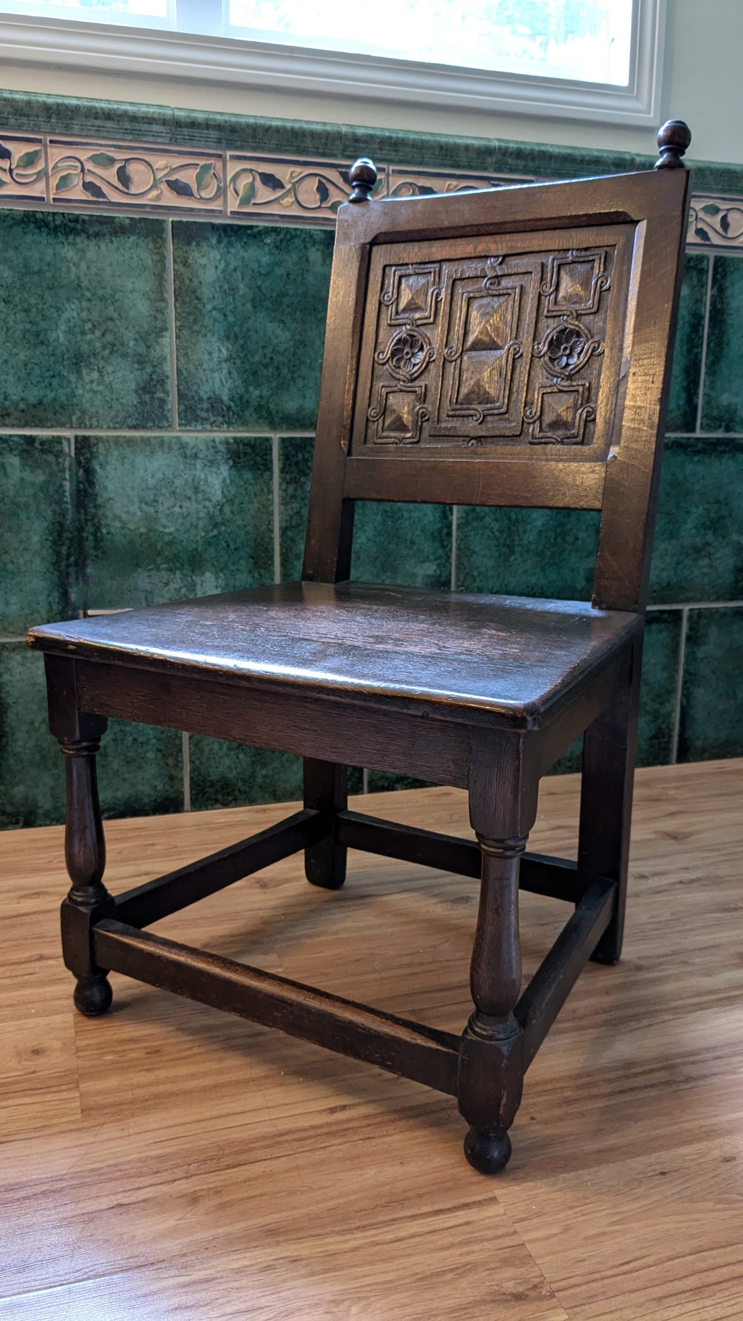 Jacobean Revival Oak Dining Side Chairs