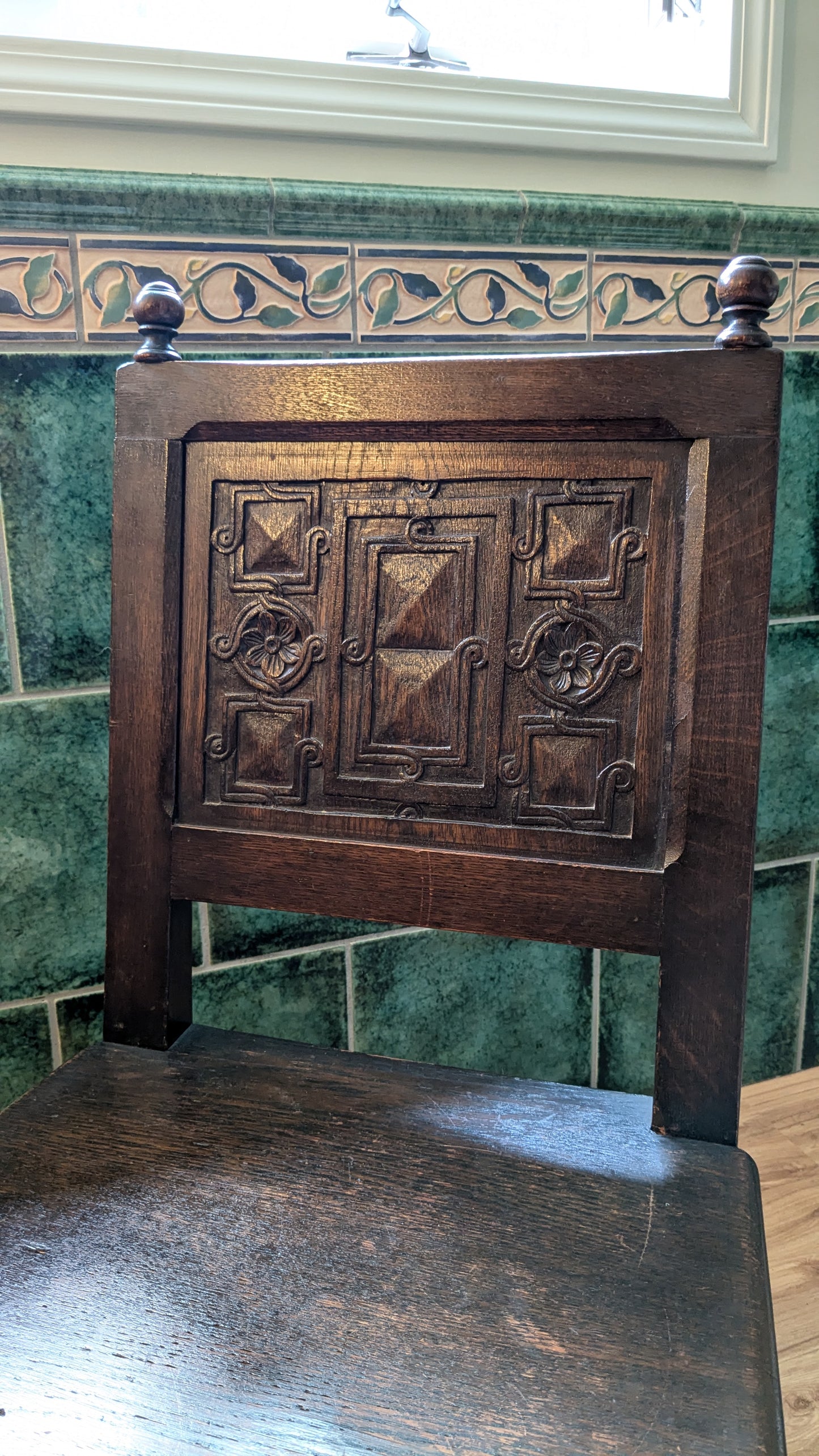 Jacobean Revival Oak Dining Side Chairs