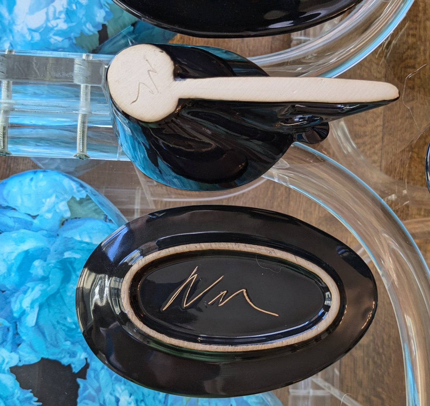 Postmodern Ceramic Black Cups and Saucers by Charles Nalle
