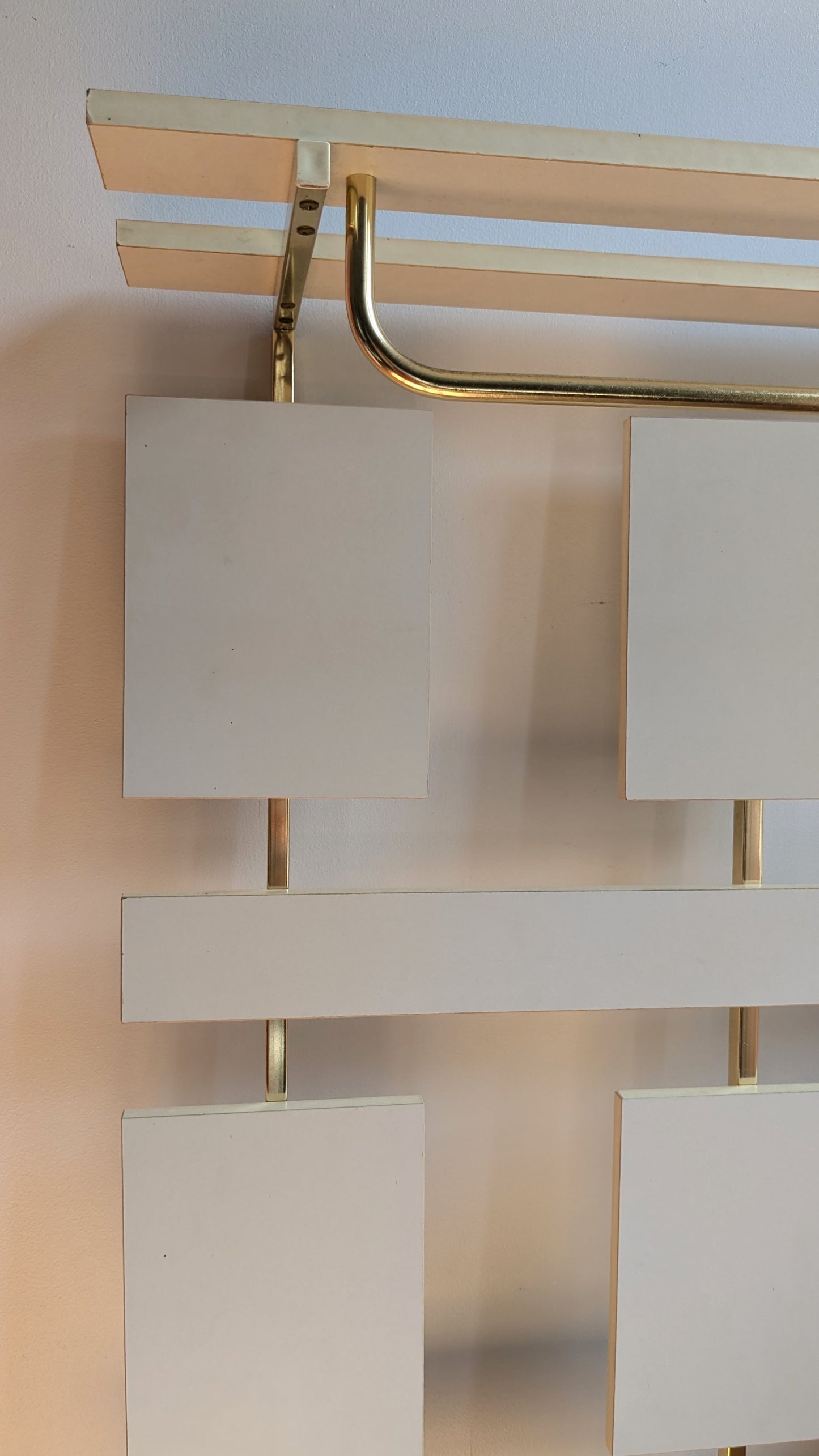 c. 1970s White and Brass Wall Mount Coat Rack