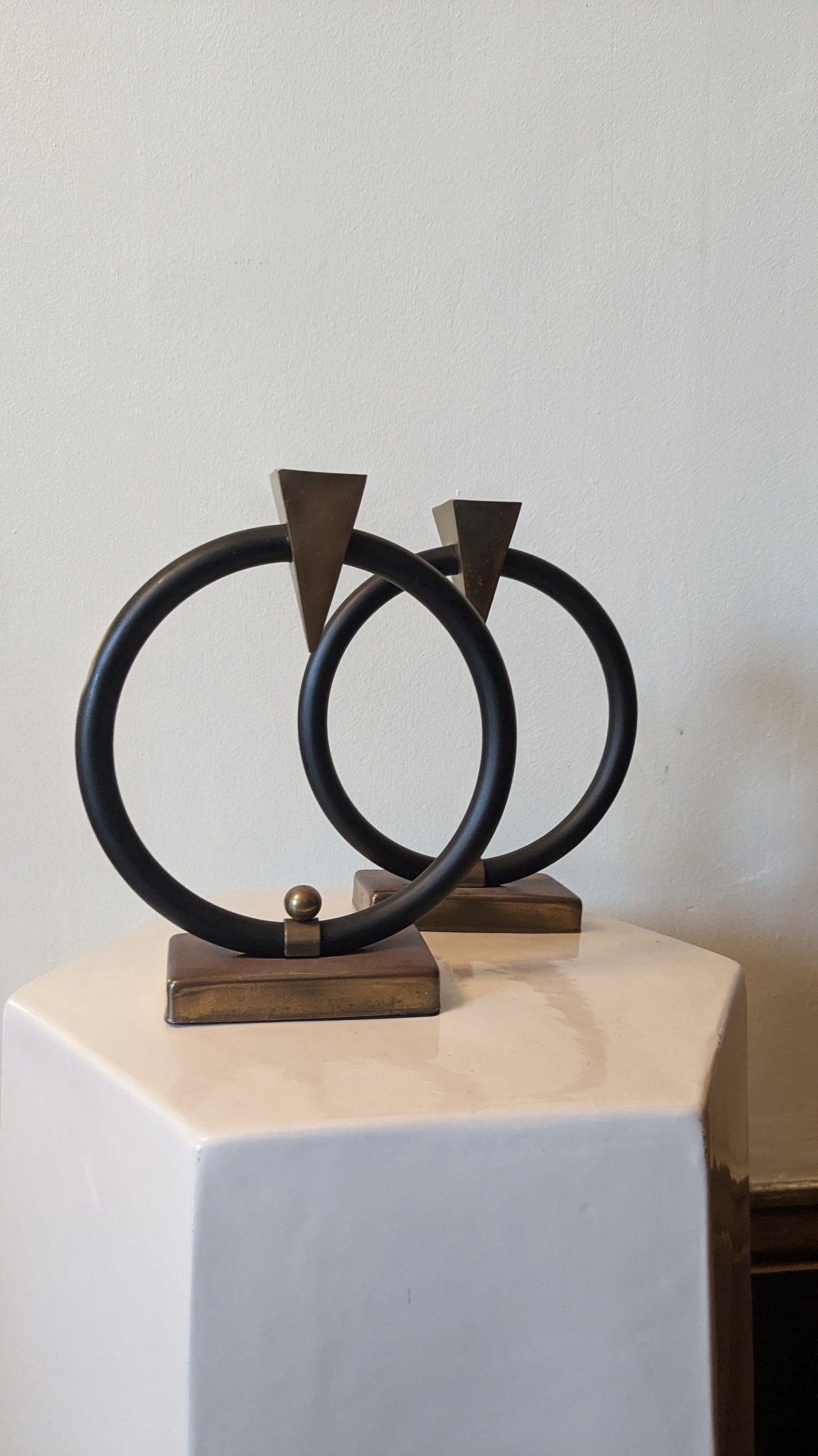 Black Ring Candle Holders with Brass Details