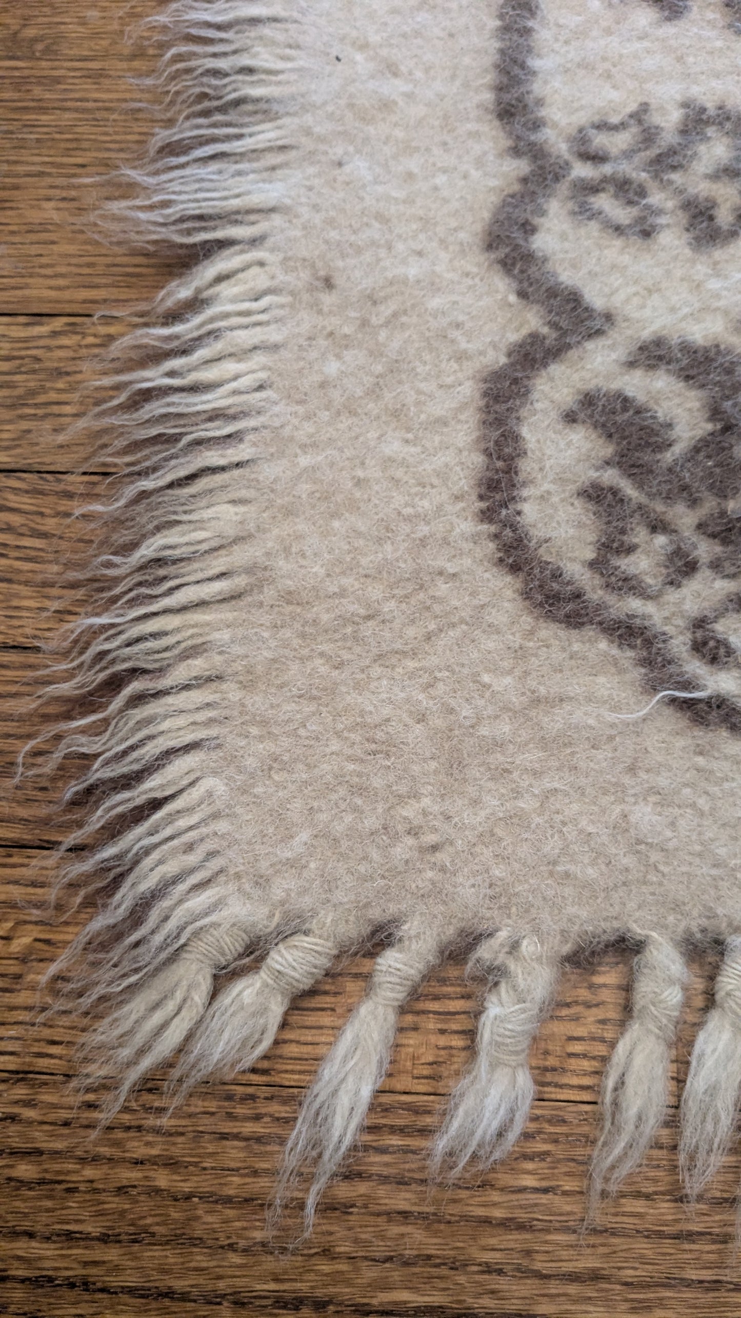 Cream & Brown Felted Wool Reversible Rug With Sun Motif