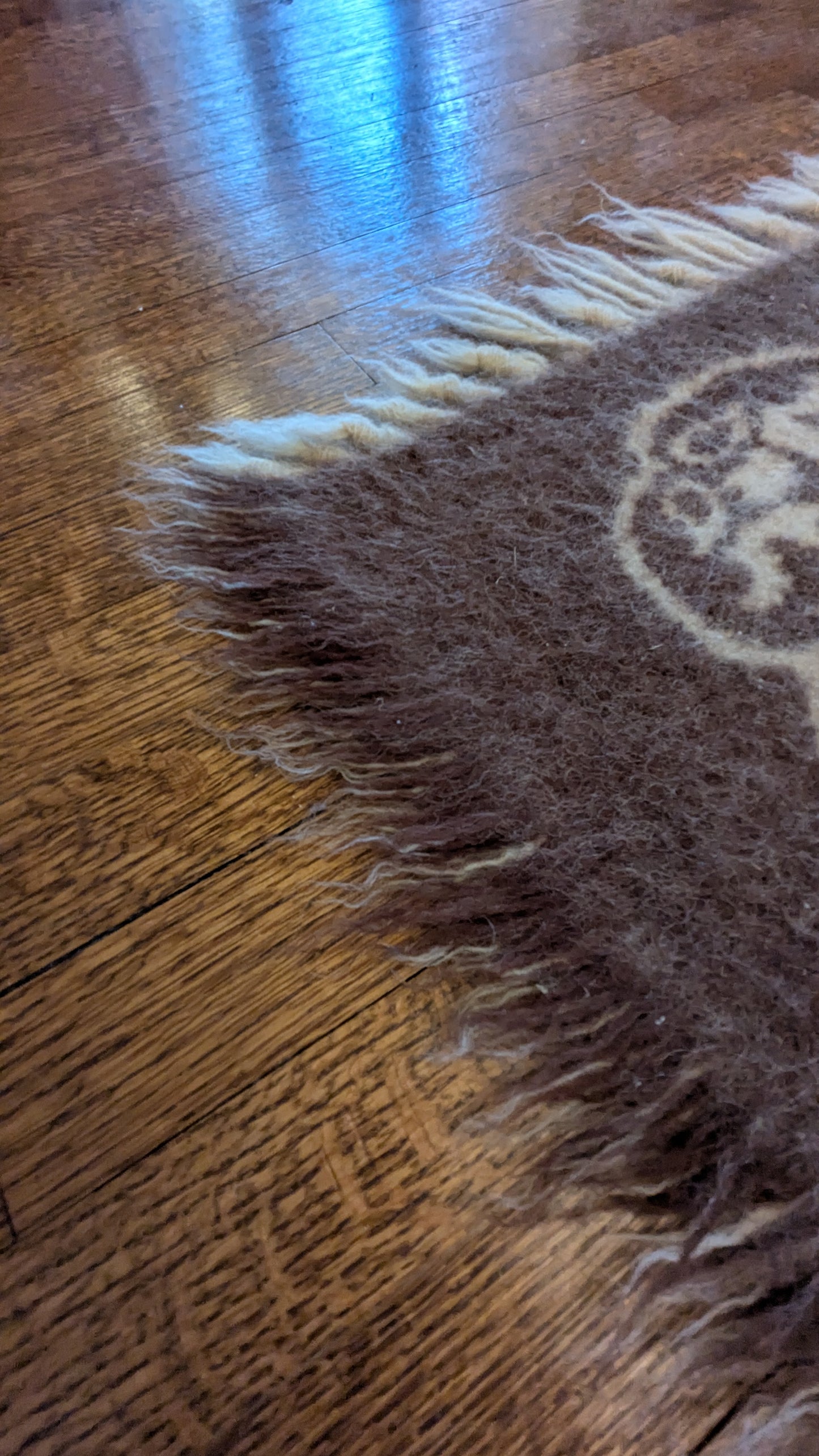 Cream & Brown Felted Wool Reversible Rug With Sun Motif