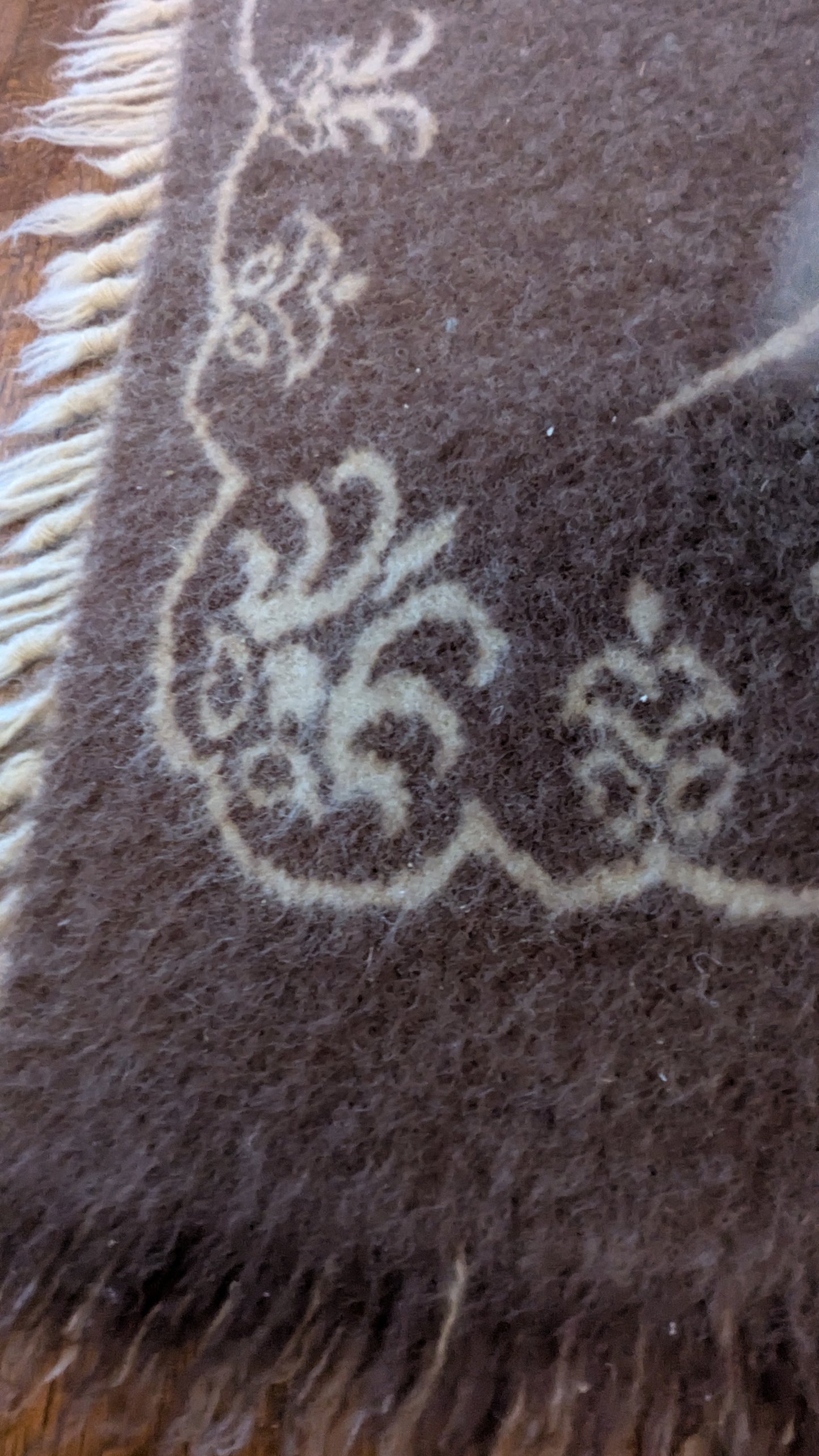 Cream & Brown Felted Wool Reversible Rug With Sun Motif