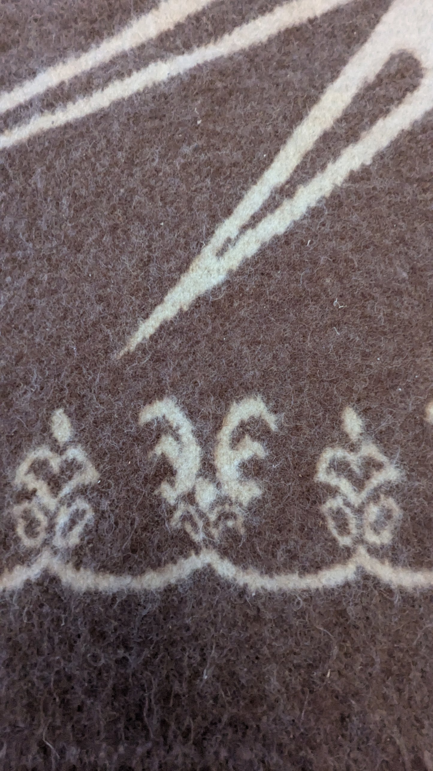 Cream & Brown Felted Wool Reversible Rug With Sun Motif