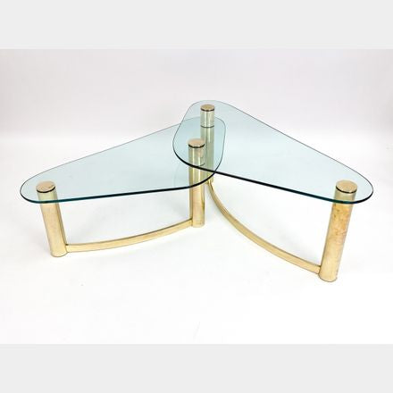 Leon Rosen for Pace Brass & Glass Two-Tiered Coffee Table