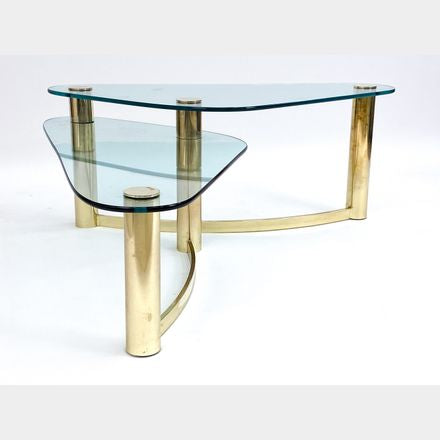 Leon Rosen for Pace Brass & Glass Two-Tiered Coffee Table