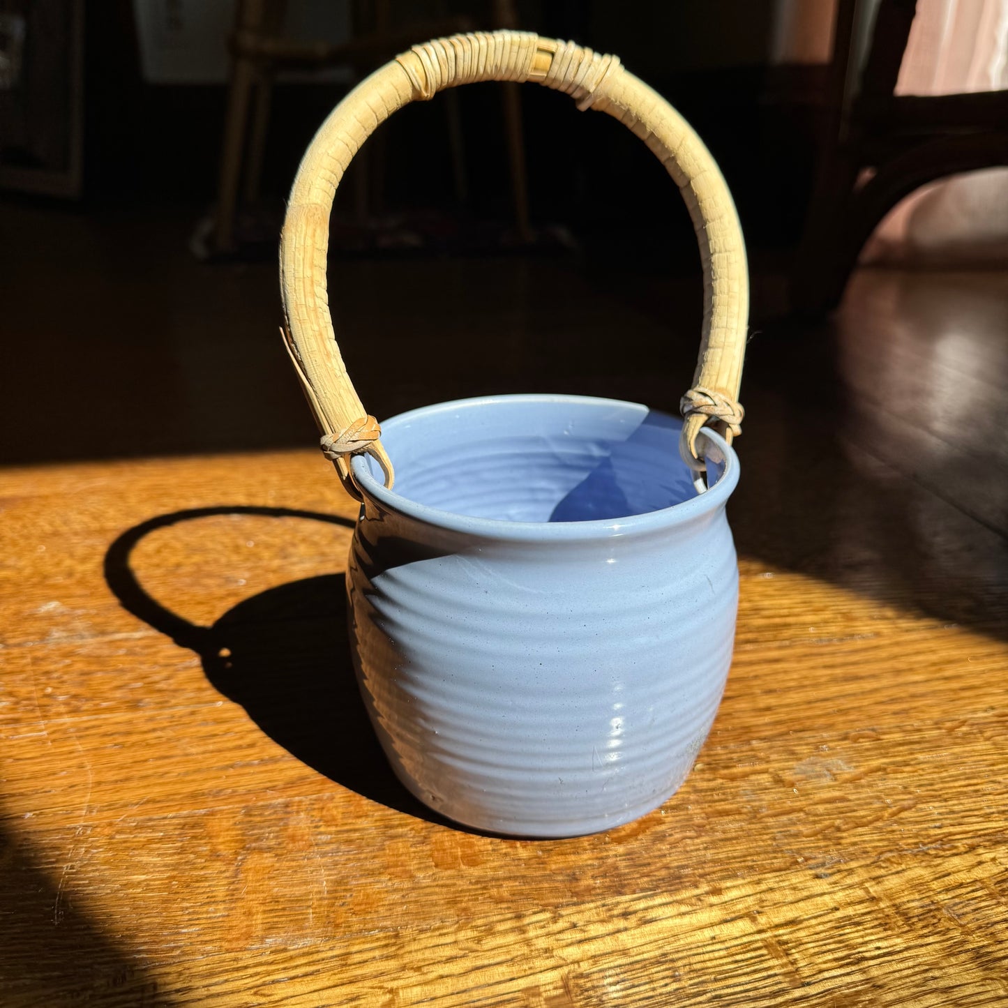 Ceramic Cat Basket with Wooden Handle