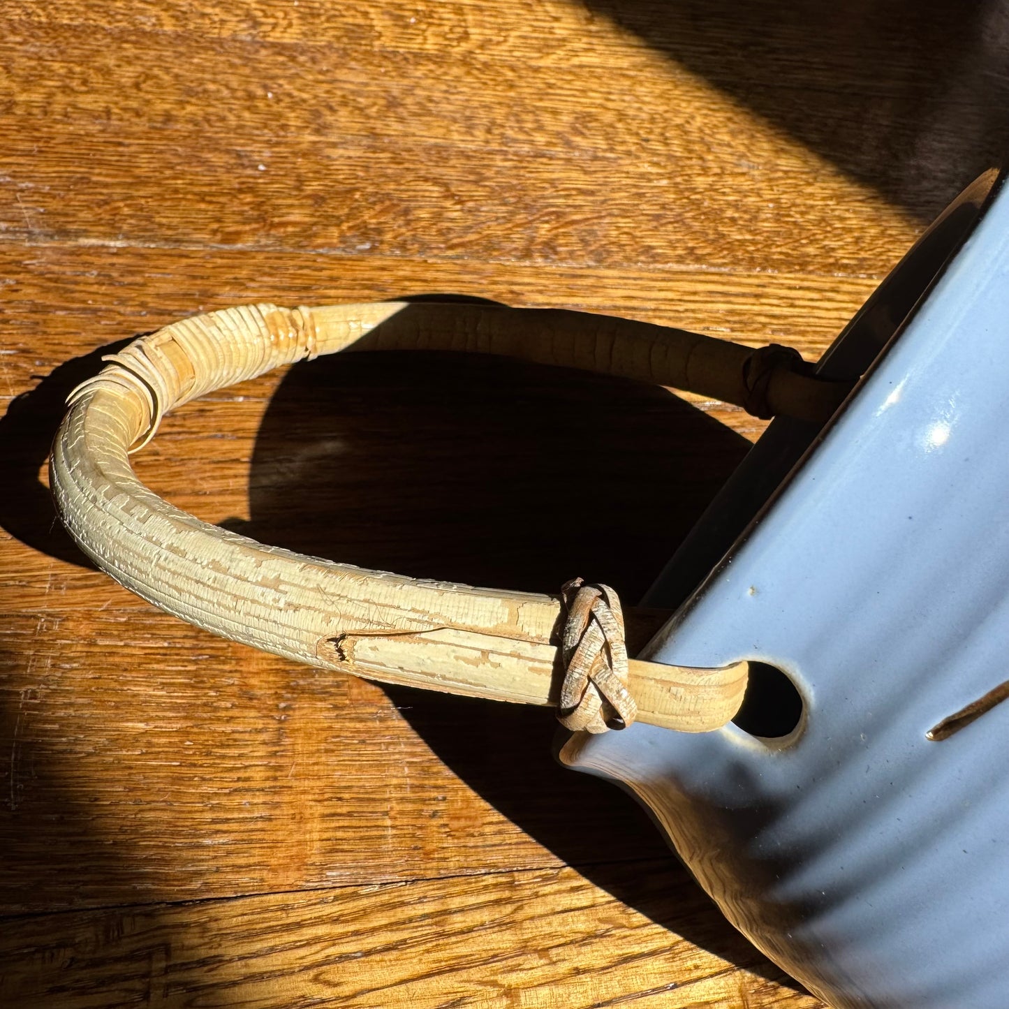 Ceramic Cat Basket with Wooden Handle