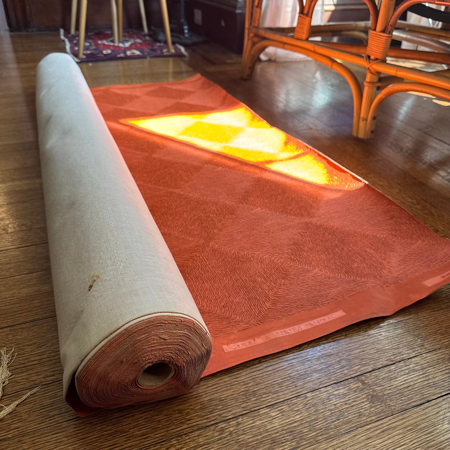 Vintage 1959 Vicrtex Deep Salmon Wallpaper Full Roll of "Lanai"