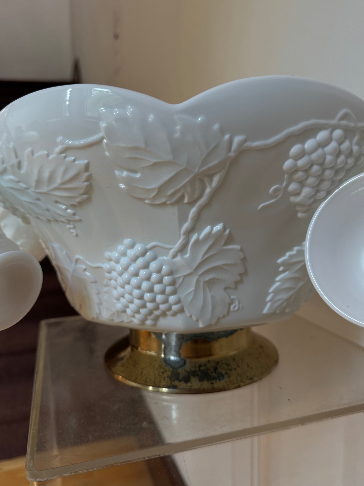 White Grape Relief Punch Bowl with 6 Tea Cups