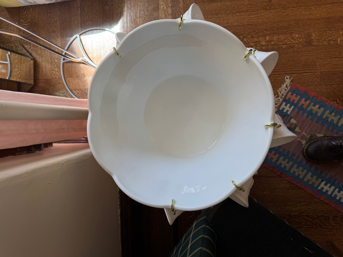 White Grape Relief Punch Bowl with 6 Tea Cups