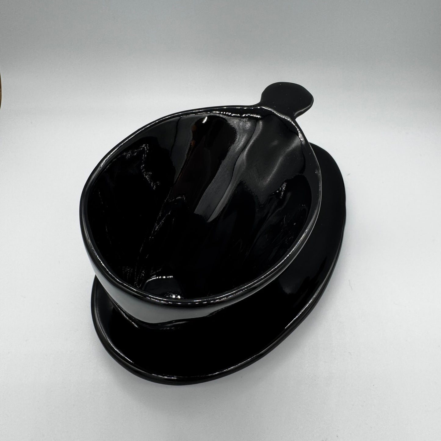 Postmodern Ceramic Black Cups and Saucers by Charles Nalle