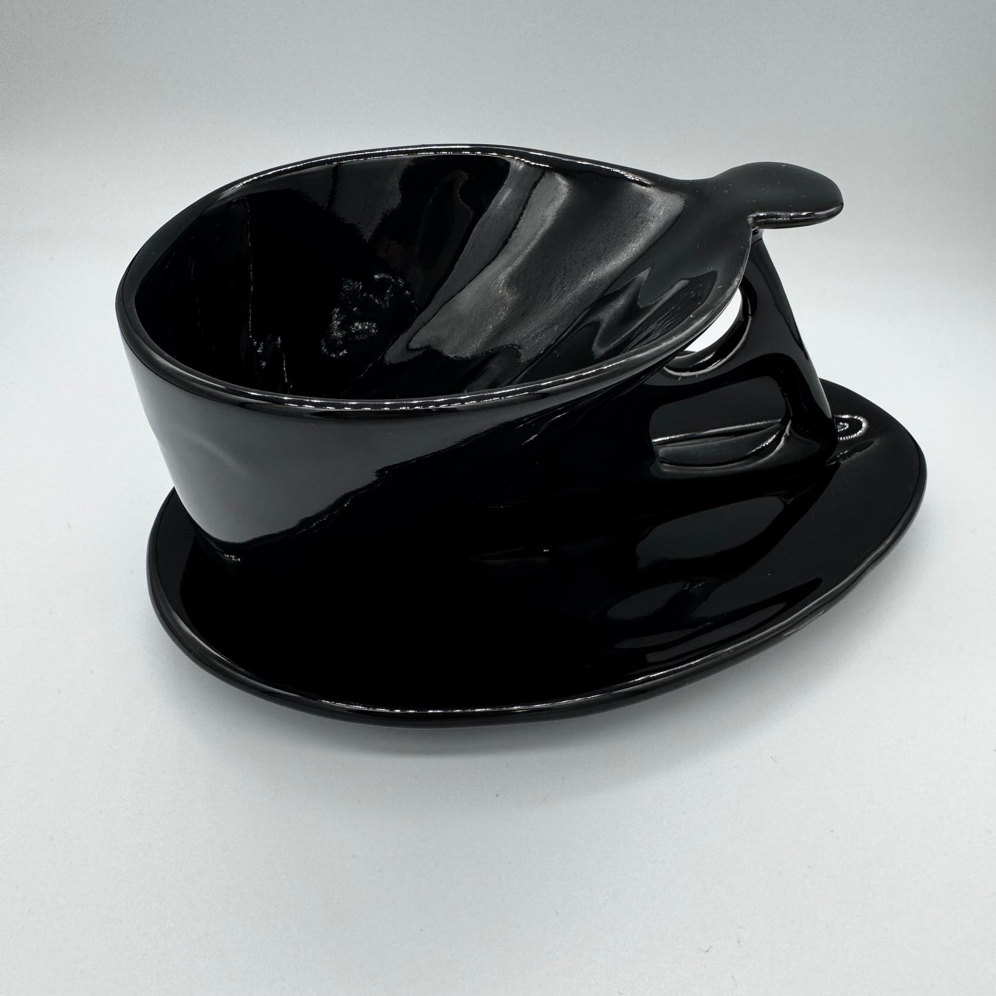 Postmodern Ceramic Black Cups and Saucers by Charles Nalle