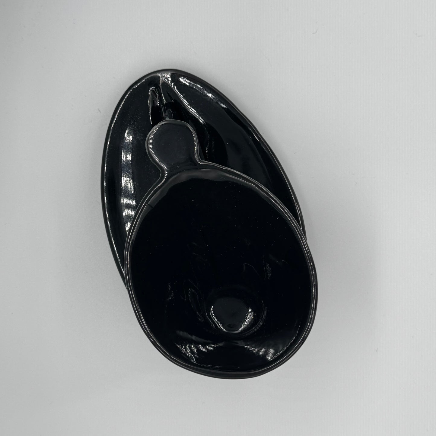 Postmodern Ceramic Black Cups and Saucers by Charles Nalle