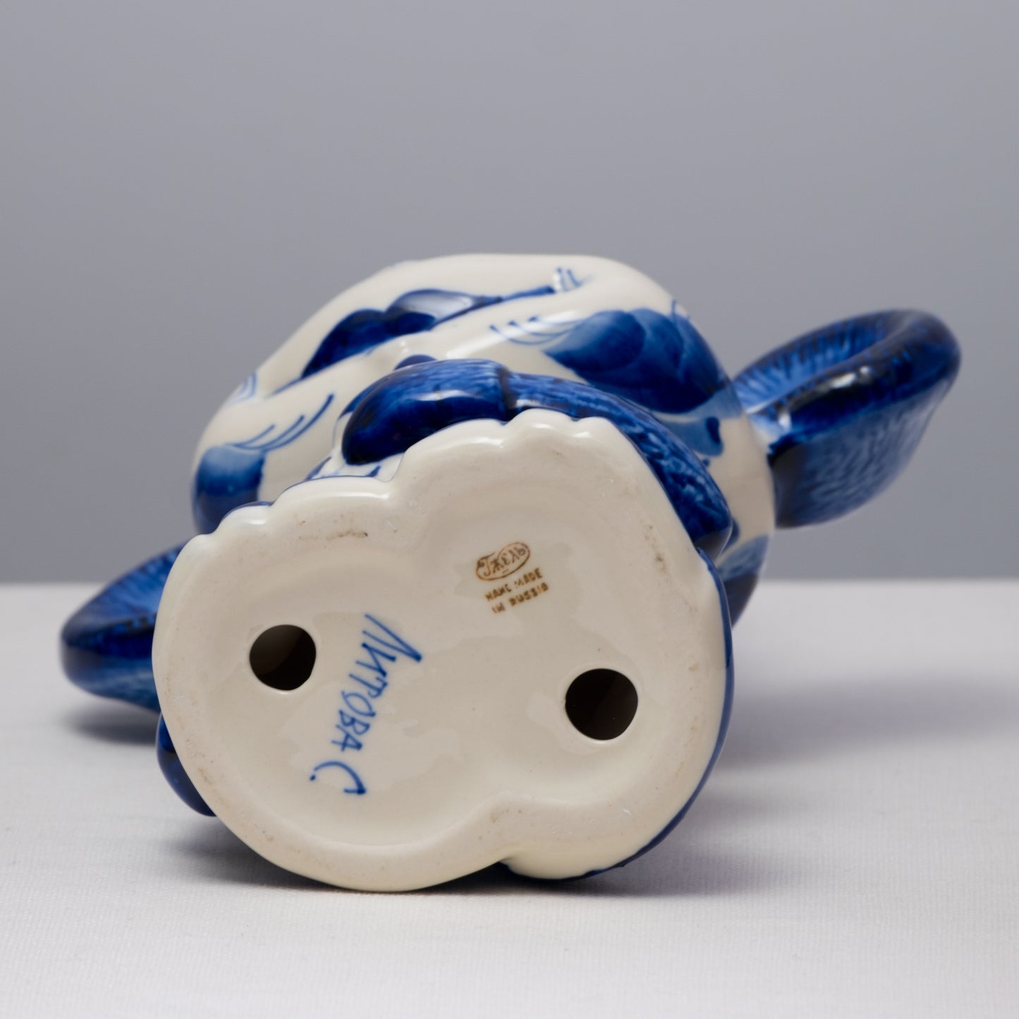 Blue Floral Gzhel Porcelain Monkey Statuette