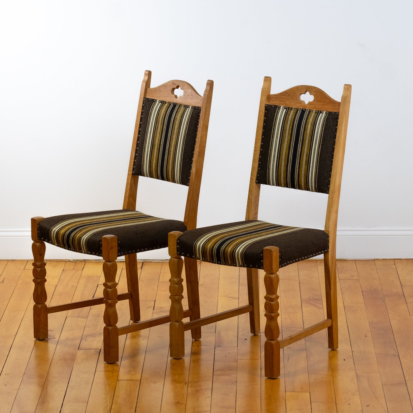 Danish Oak and Wool Dining Chairs (set of 8) in the style of Henning Kjaernulf