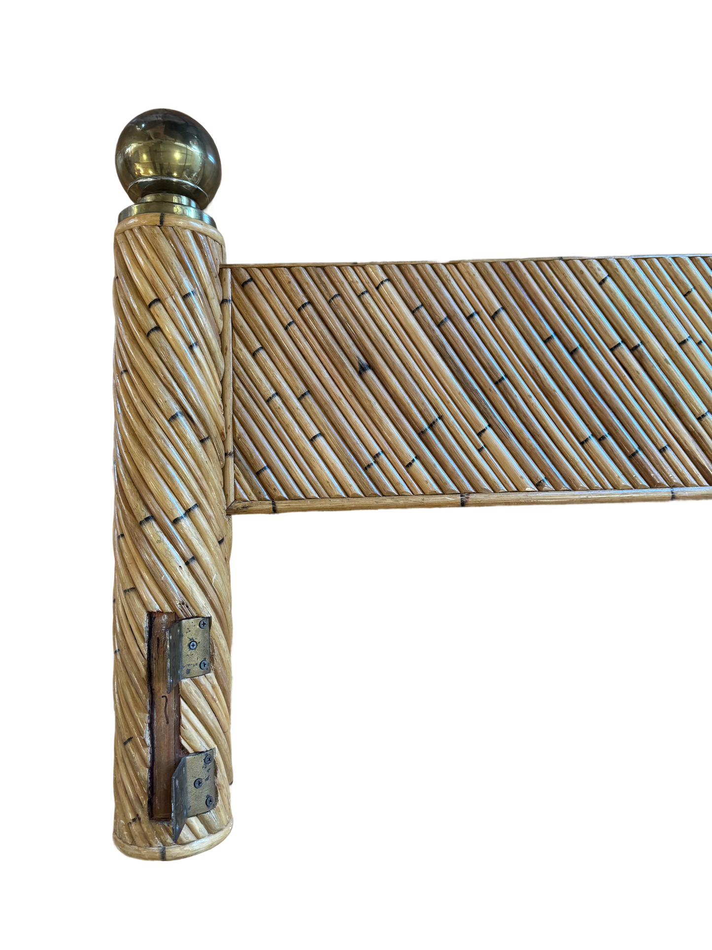 1980s Pencil Reed and Brass Queen Bed Frame Attributed to Marcello Mioni