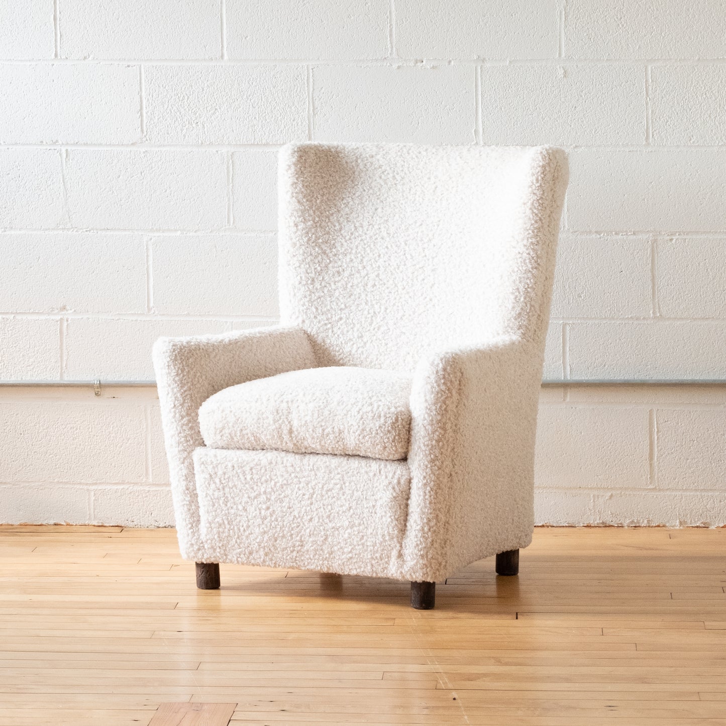Vintage White Boucle Italian Wingback Armchair Pair (c.1940s)