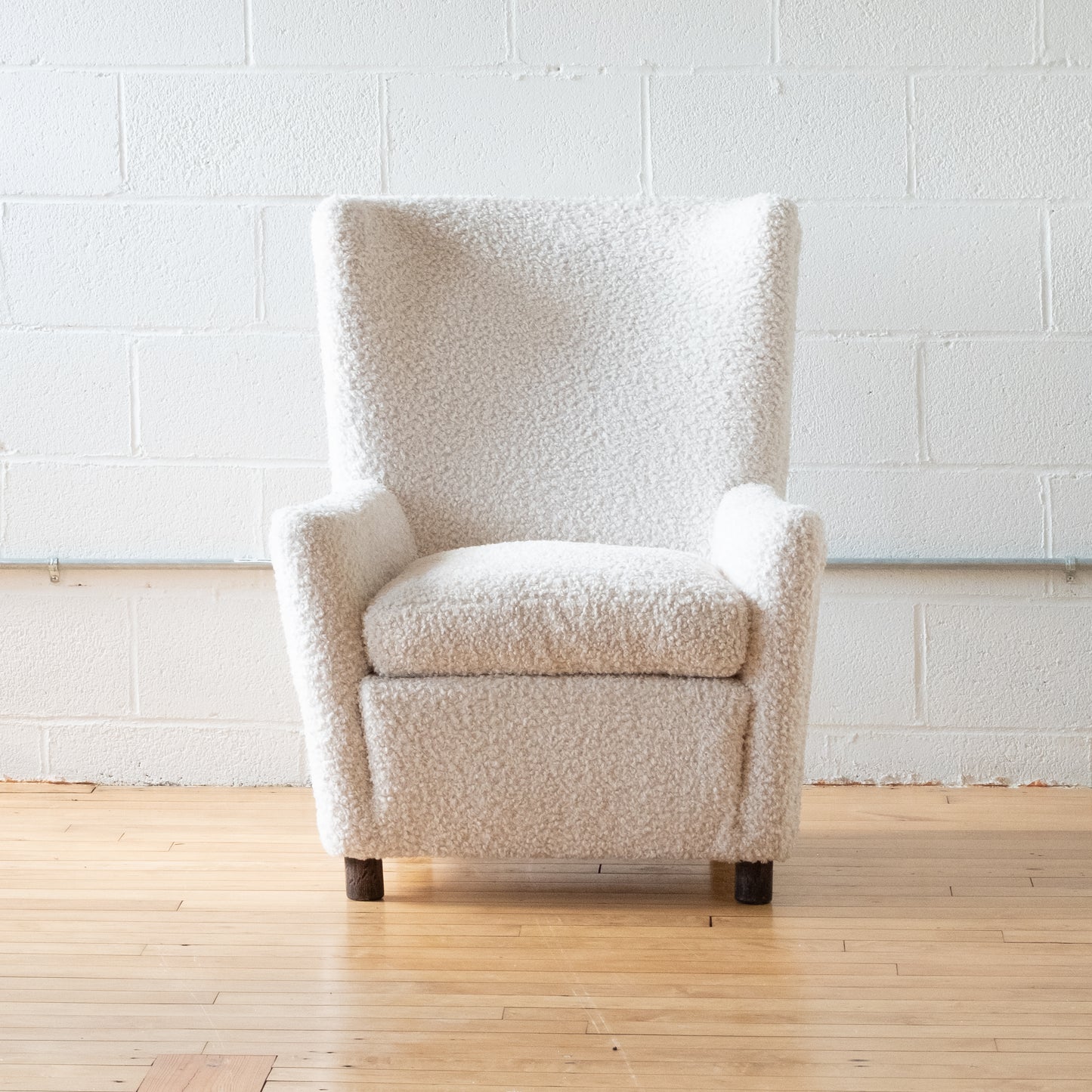 Vintage White Boucle Italian Wingback Armchair Pair (c.1940s)