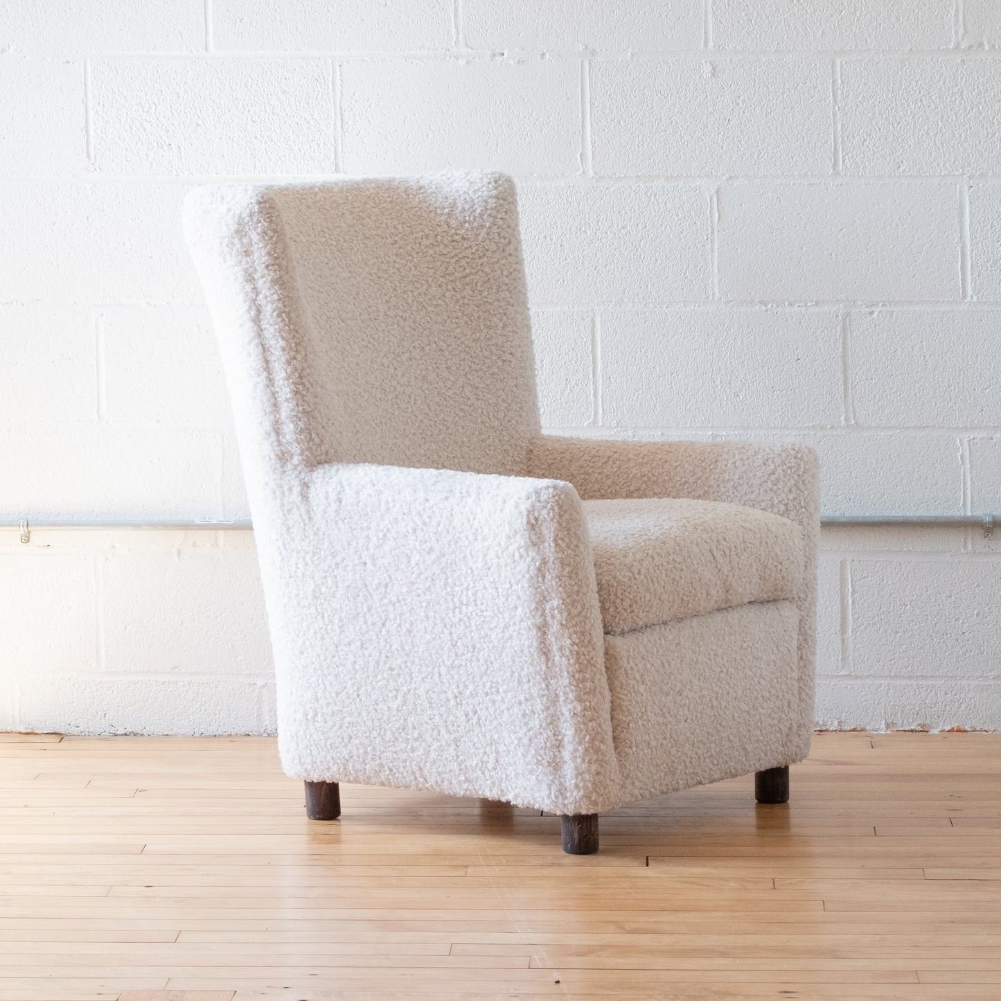 Vintage White Boucle Italian Wingback Armchair Pair (c.1940s)