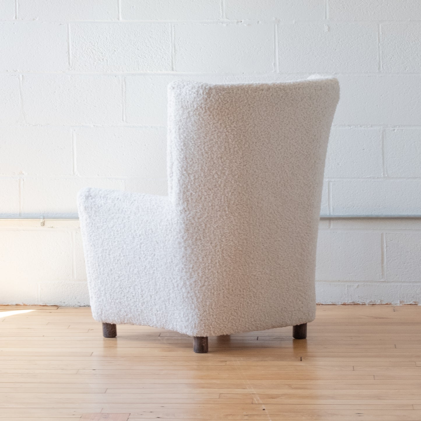 Vintage White Boucle Italian Wingback Armchair Pair (c.1940s)