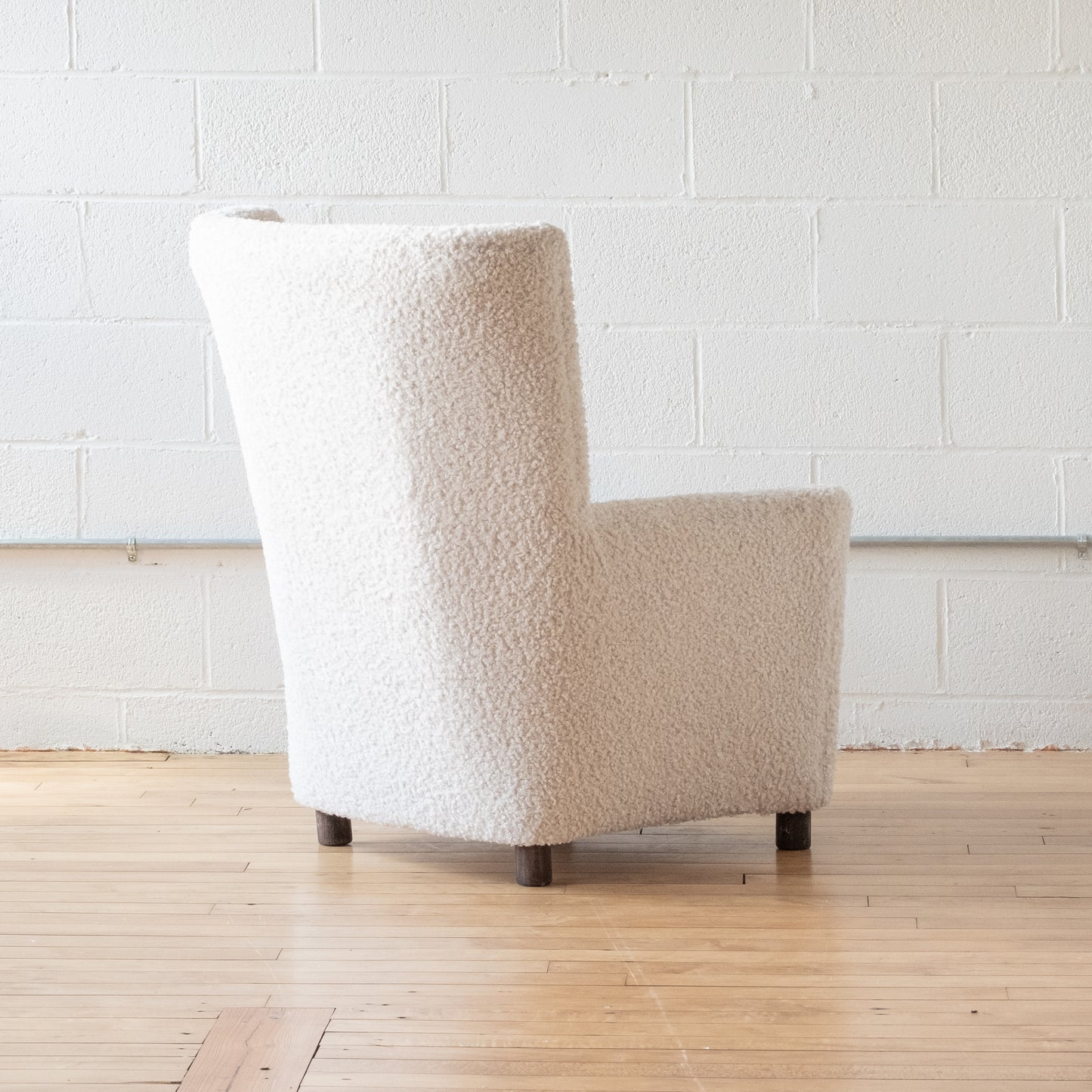 Vintage White Boucle Italian Wingback Armchair Pair (c.1940s)