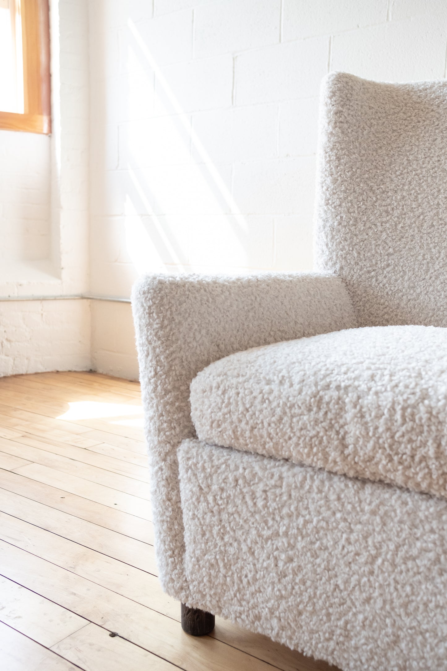 Vintage White Boucle Italian Wingback Armchair Pair (c.1940s)