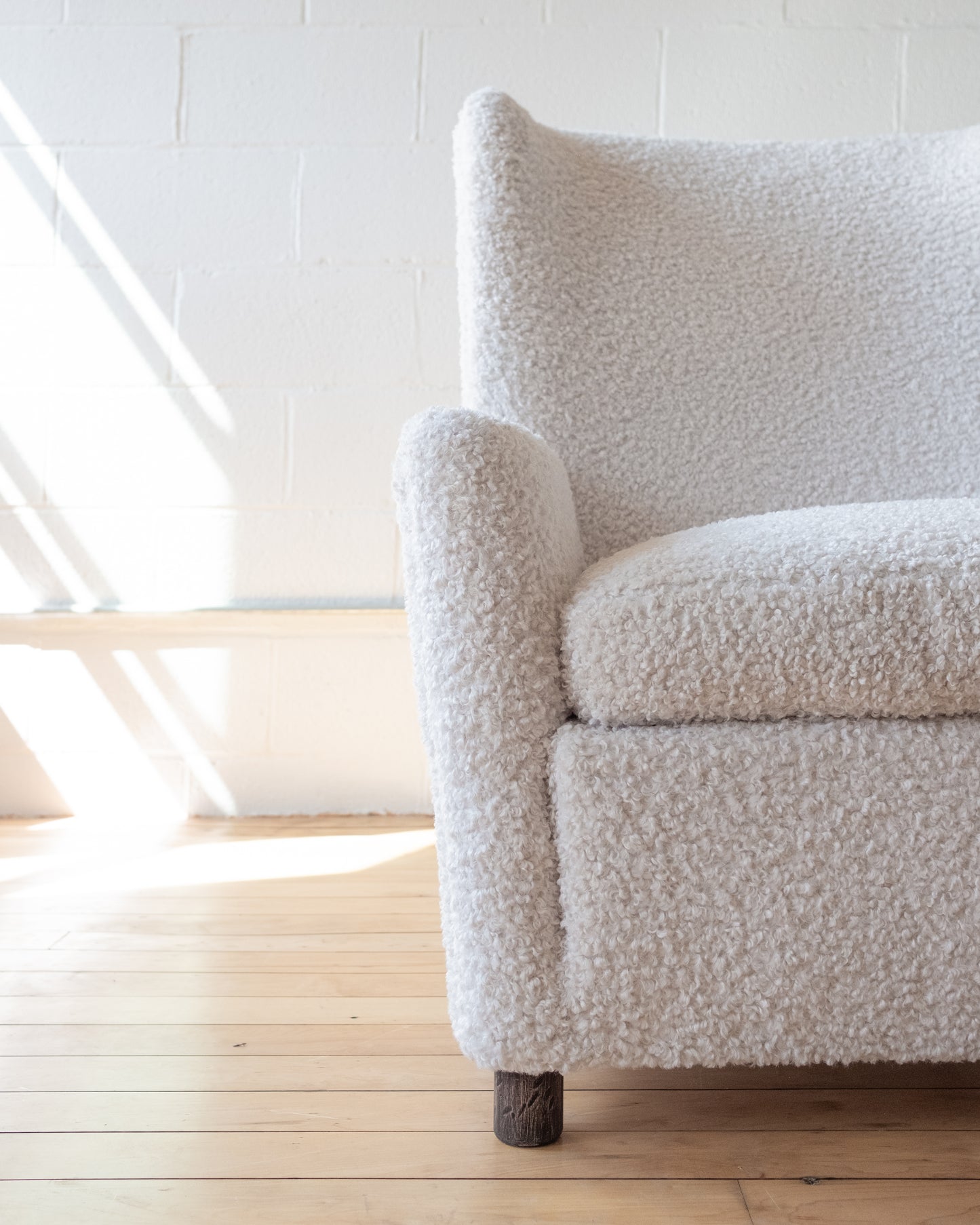 Vintage White Boucle Italian Wingback Armchair Pair (c.1940s)