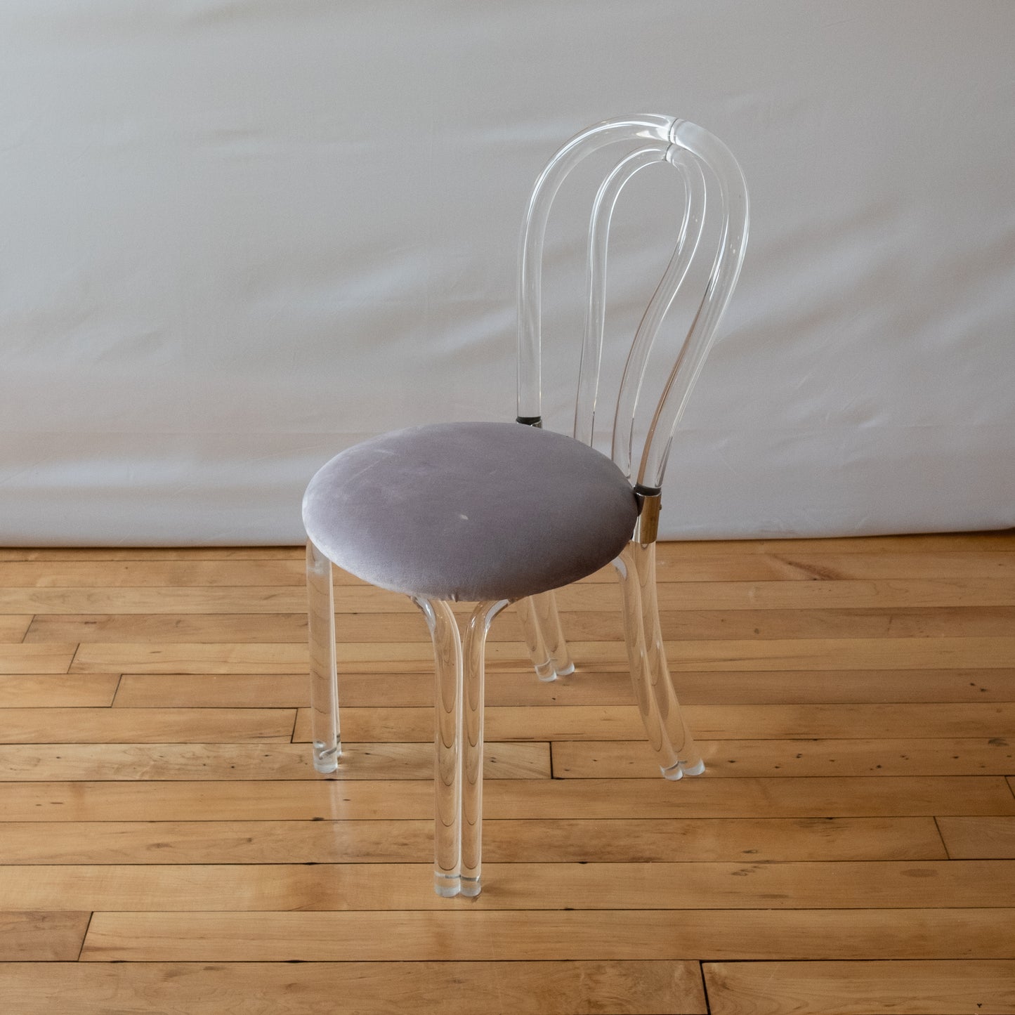 Lucite Thonet Style Bistro with Purple Velvet Seat & Chrome Hardware in the style of Charles Hollis Jones
