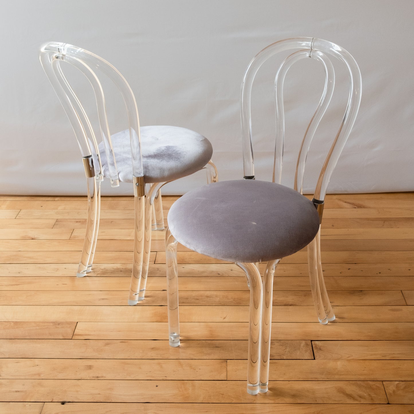 Lucite Thonet Style Bistro with Purple Velvet Seat & Chrome Hardware in the style of Charles Hollis Jones