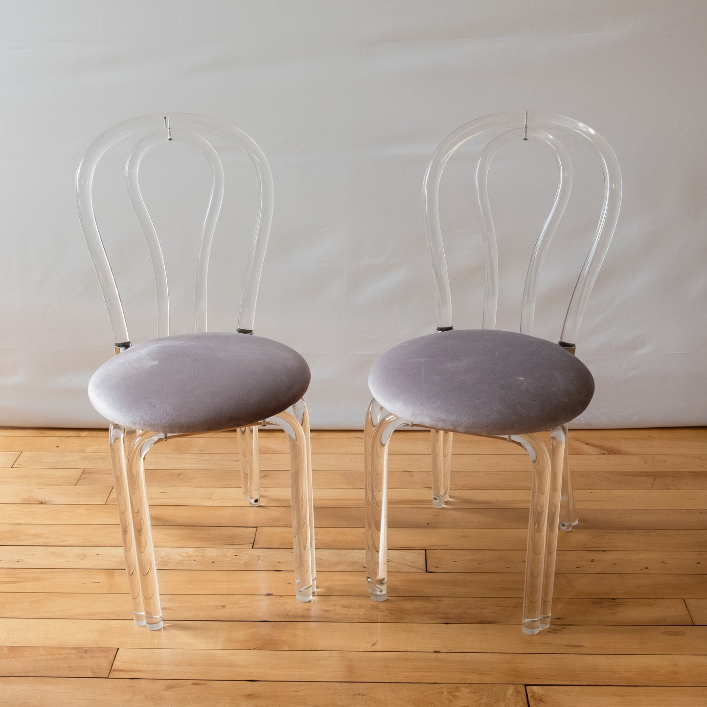 Lucite Thonet Style Bistro with Purple Velvet Seat & Chrome Hardware in the style of Charles Hollis Jones