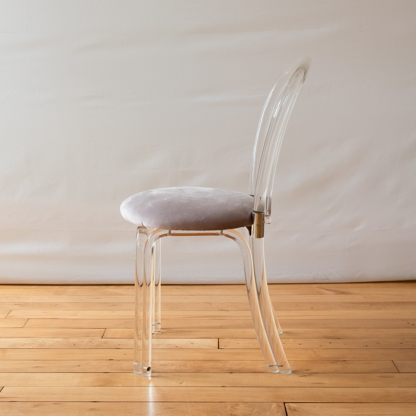 Lucite Thonet Style Bistro with Purple Velvet Seat & Chrome Hardware in the style of Charles Hollis Jones