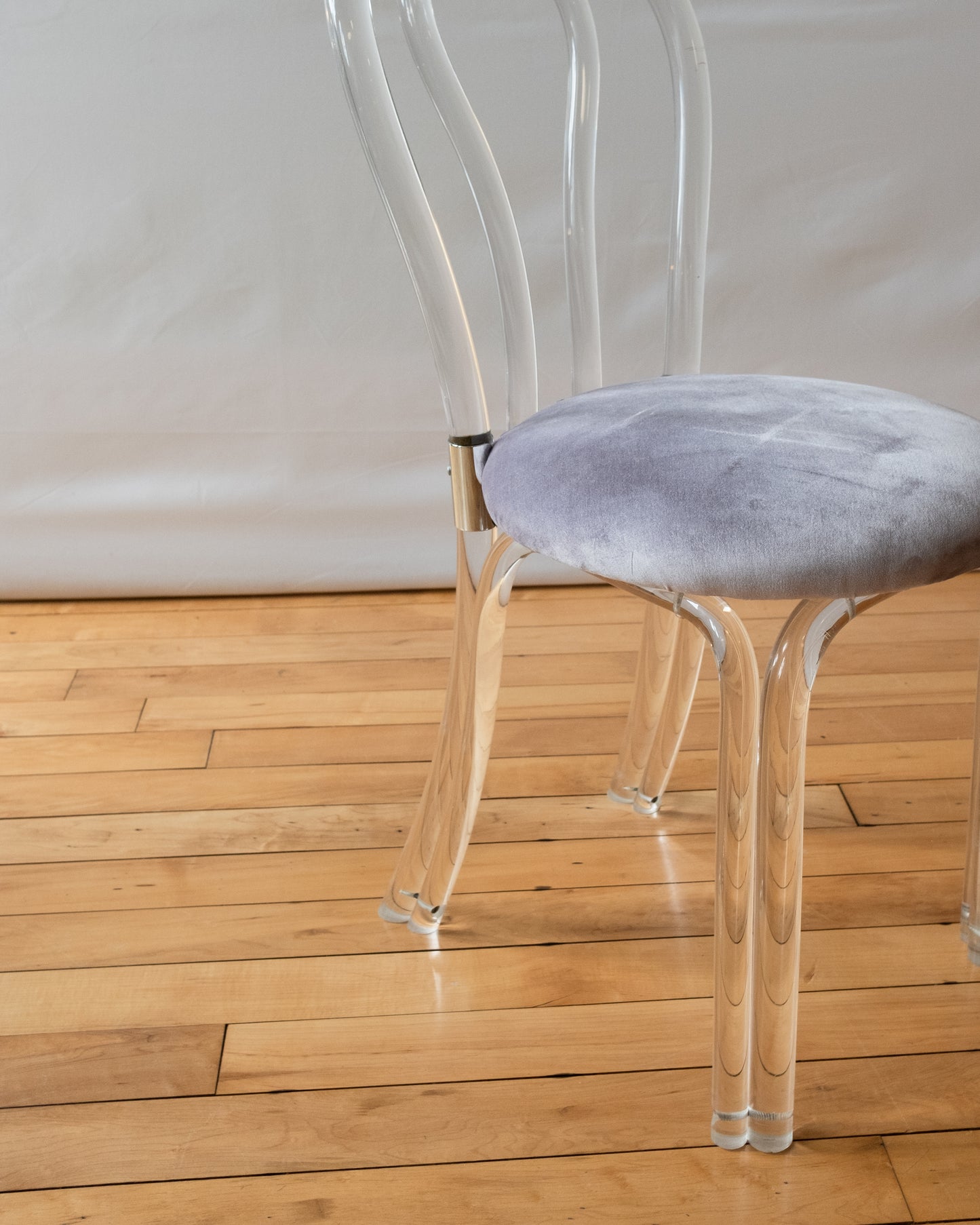 Lucite Thonet Style Bistro with Purple Velvet Seat & Chrome Hardware in the style of Charles Hollis Jones