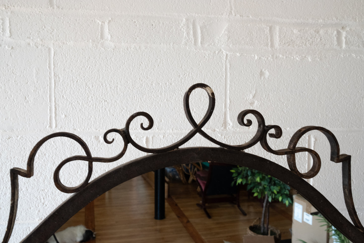 Antique Wrought Iron Mirror with Floral Candle Sconces