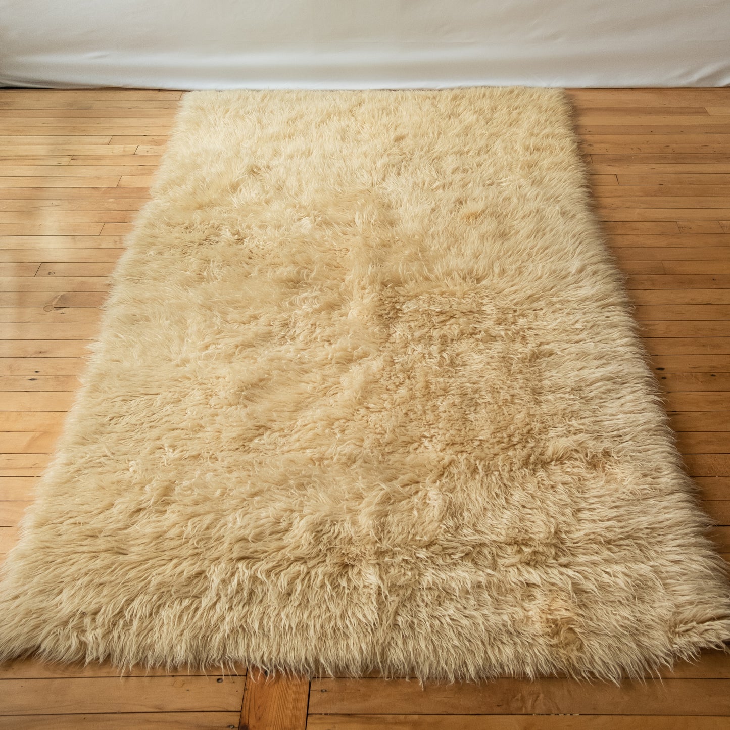 Vintage Greek Flokati Felted Wool Rug in Cream