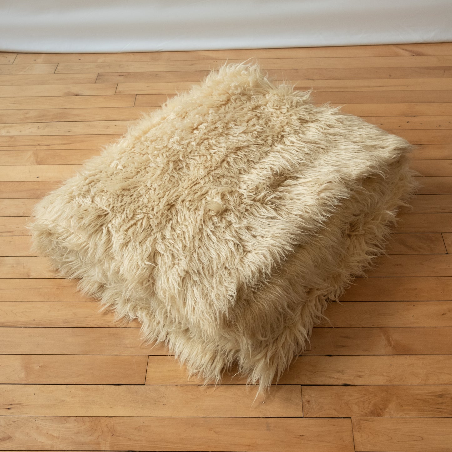 Vintage Greek Flokati Felted Wool Rug in Cream