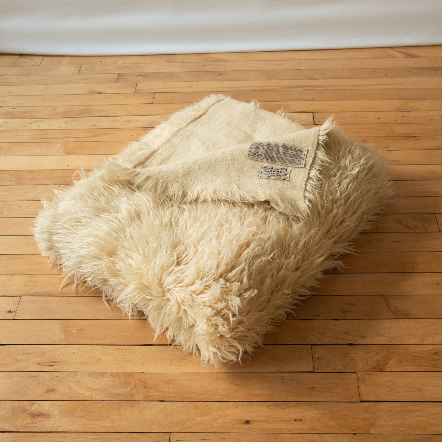Vintage Greek Flokati Felted Wool Rug in Cream