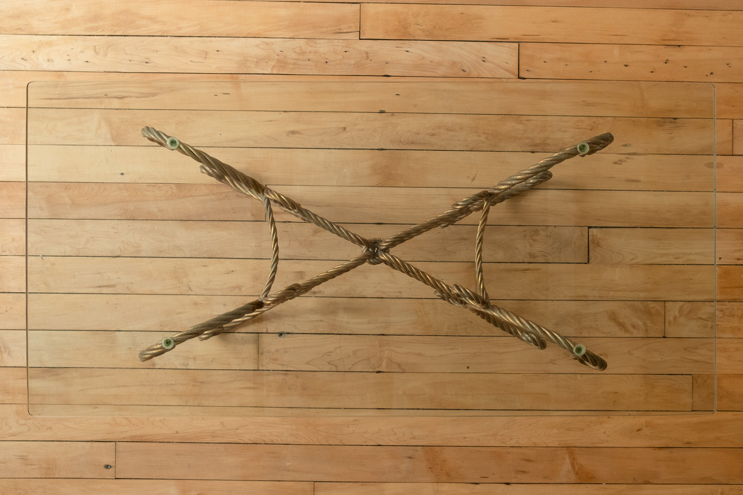 Gold Rope Hollywood Regency Style Glass Topped Coffee Table