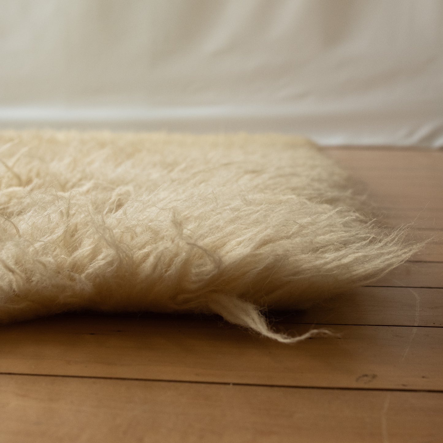 Vintage Greek Flokati Felted Wool Rug in Cream