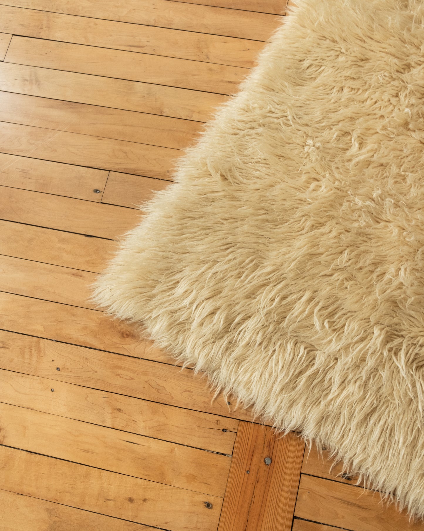 Vintage Greek Flokati Felted Wool Rug in Cream